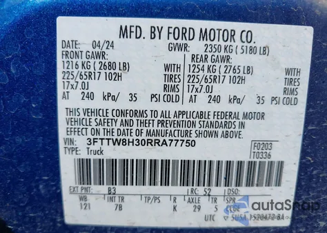 2024 Ford Maverick Xlt z USA, uszkodzony, nr VIN 3FTTW8H30RRA77750